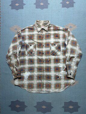 Vintage 50s 60s Big Mac cotton flannel shirt shadow plaid paint distressed large